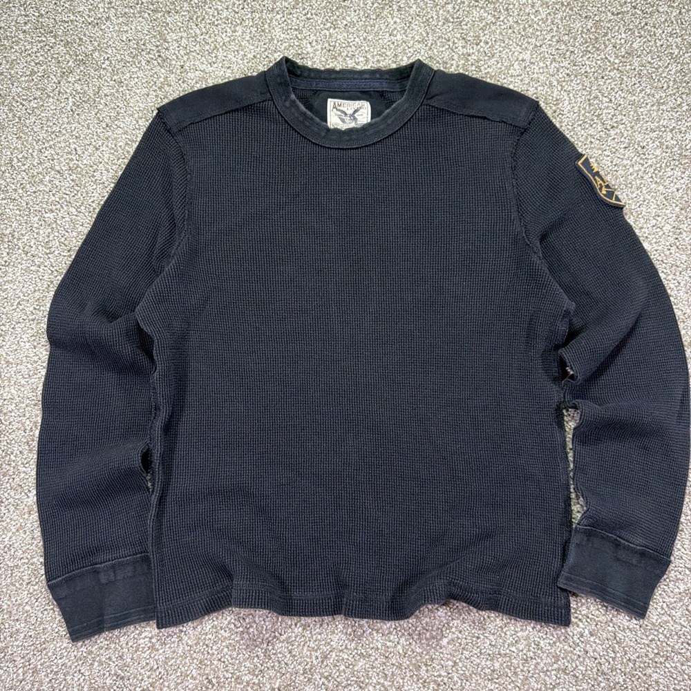 Vintage Waffle Knit Black Military Style American Living Size XL Essentials